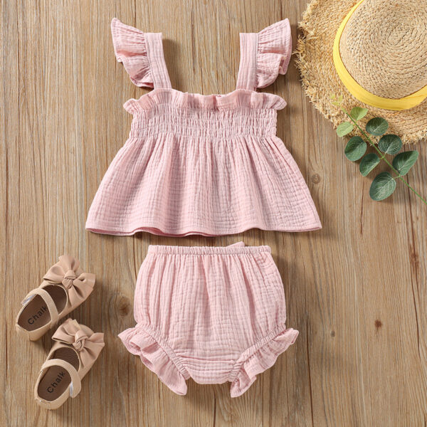Girls' Solid Color Sling Top Hot Pants Suit - Image 5
