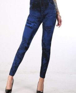 Seamless Fake Ripped Corset Imitation Denim Leggings Women'S Outer Wear High-Waist Printed Pants