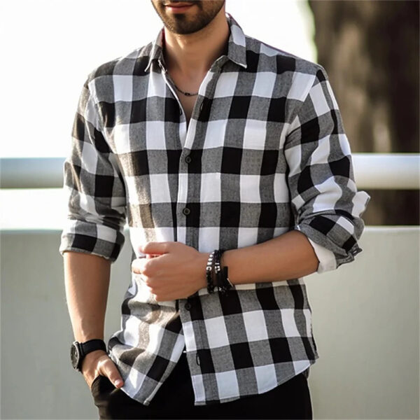 European And American Long Sleeve Loose 3D Personalized Printed Plaid Design Striped Shirt - Image 6
