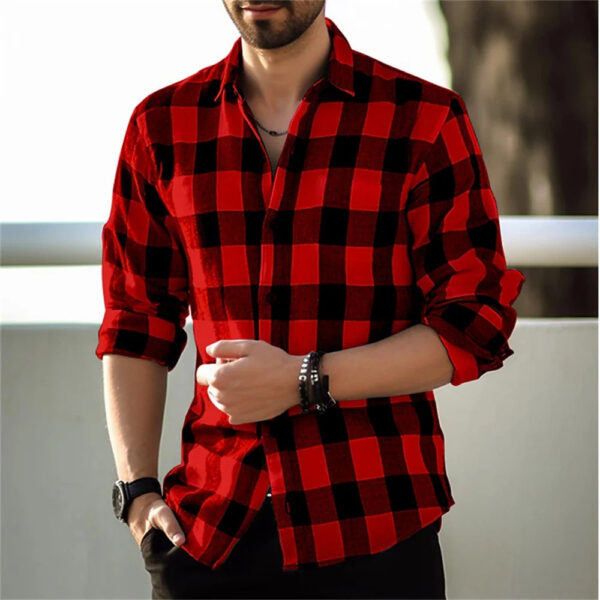 European And American Long Sleeve Loose 3D Personalized Printed Plaid Design Striped Shirt - Image 5