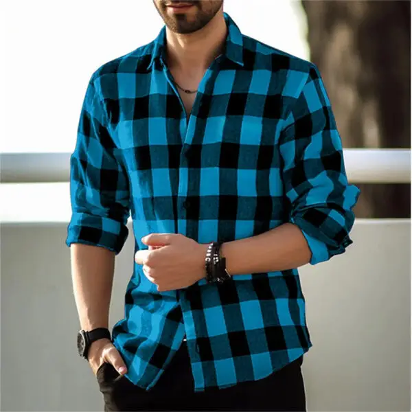 European And American Long Sleeve Loose 3D Personalized Printed Plaid Design Striped Shirt - Image 2