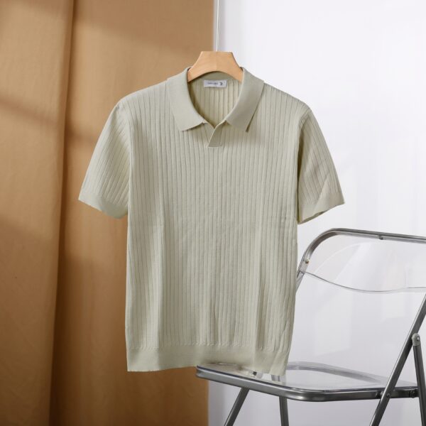 American Lapel Sunken Stripe Jacquard Sweater - Image 3