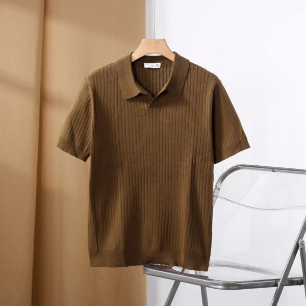 American Lapel Sunken Stripe Jacquard Sweater - Image 4
