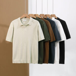 American Lapel Sunken Stripe Jacquard Sweater