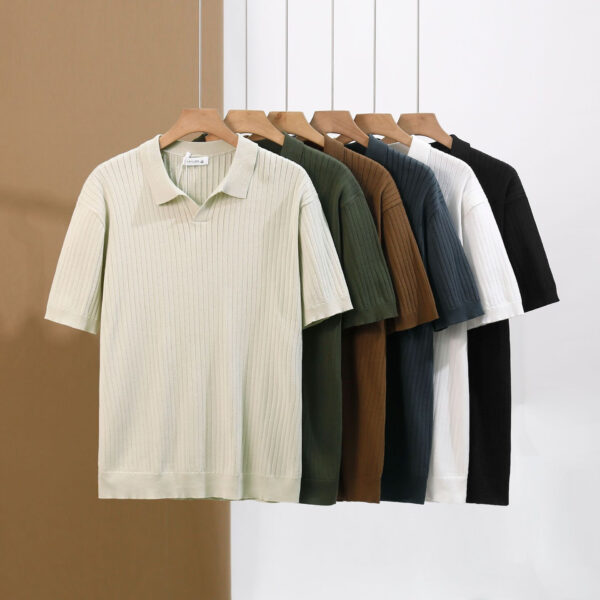 American Lapel Sunken Stripe Jacquard Sweater