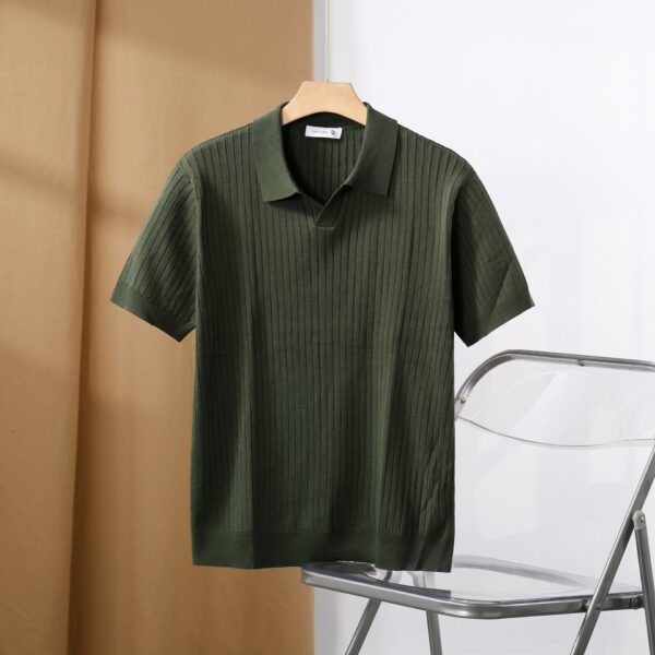 American Lapel Sunken Stripe Jacquard Sweater - Image 2
