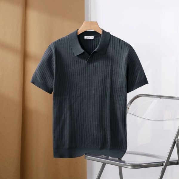 American Lapel Sunken Stripe Jacquard Sweater - Image 7