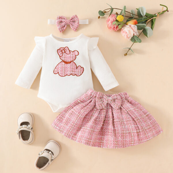 Baby Sunken Stripe Long Sleeve Skirt Suit - Image 6