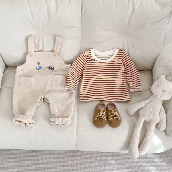 Spring Men's And Women's Baby Bib Pants Car Embroidered Long Climbing Striped Top - Image 4