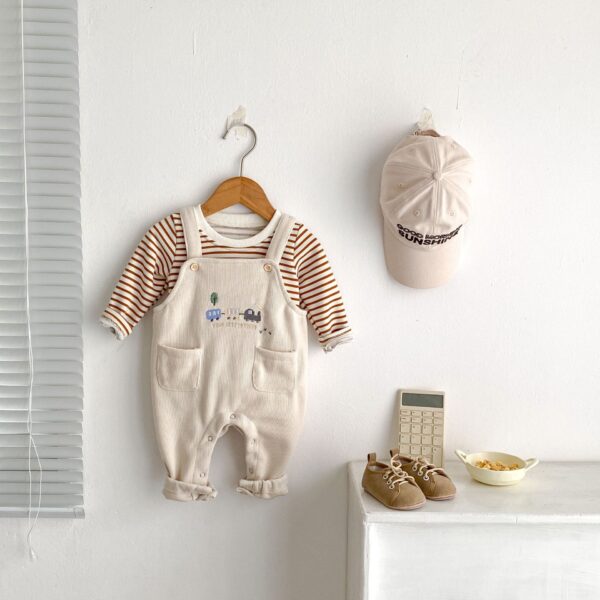 Spring Men's And Women's Baby Bib Pants Car Embroidered Long Climbing Striped Top - Image 2