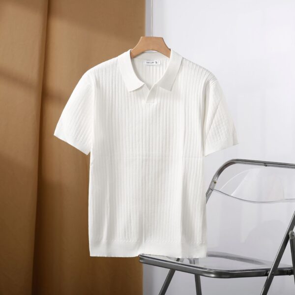 American Lapel Sunken Stripe Jacquard Sweater - Image 6