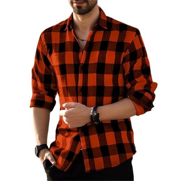 European And American Long Sleeve Loose 3D Personalized Printed Plaid Design Striped Shirt - Image 10