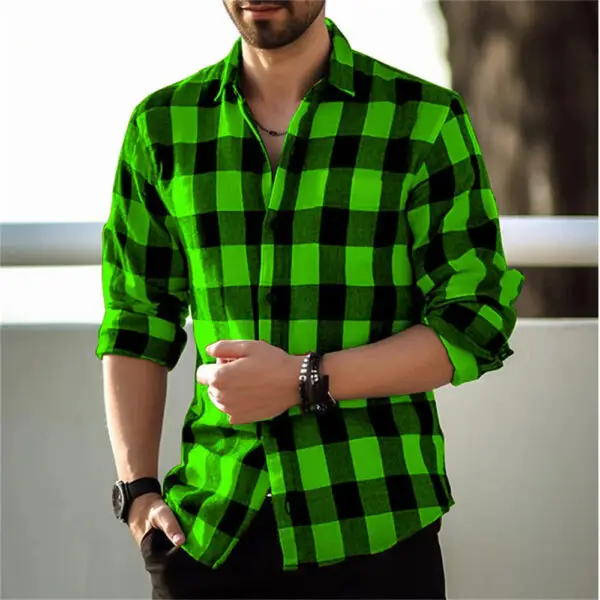 European And American Long Sleeve Loose 3D Personalized Printed Plaid Design Striped Shirt - Image 3