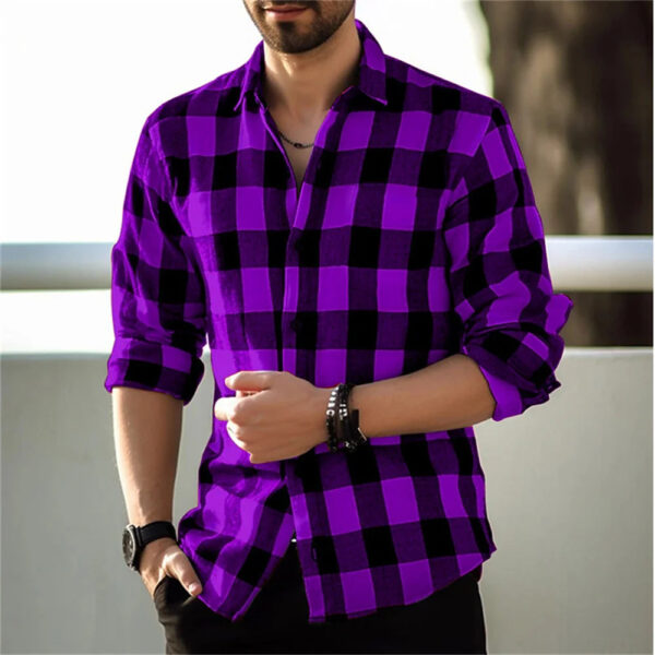 European And American Long Sleeve Loose 3D Personalized Printed Plaid Design Striped Shirt - Image 9